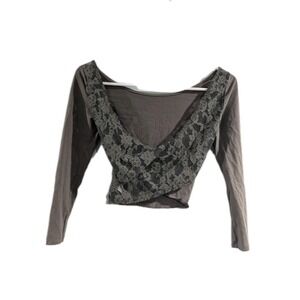 Y2K American Eagle Crop Top Shirt XS Green Boat Neck Lace Back Boho Fairy Cute